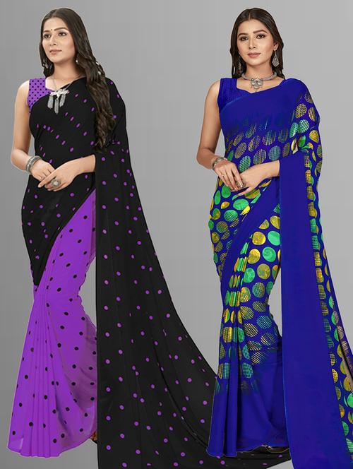 women pack of 2 casual wear sarees with blouse - 21435373 - Very Small Image - 1