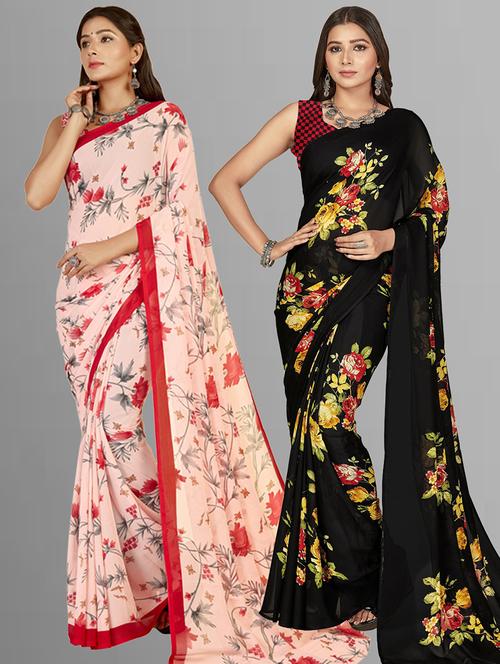women pack of 2 casual wear sarees with blouse - 21435374 - Very Small Image - 1