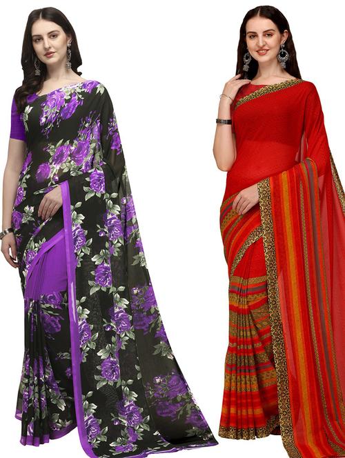 women pack of 2 casual wear combo sarees with blouse - 21435378 - Very Small Image - 1