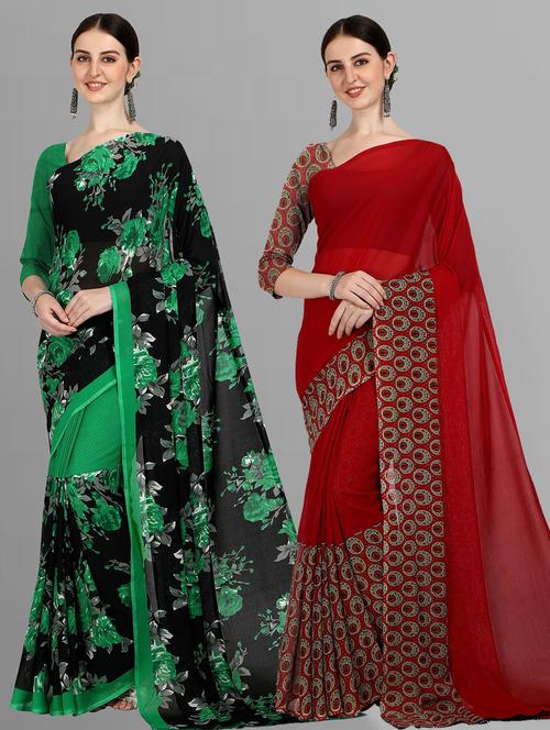 women pack of 2 casual wear sarees with blouse - 21435380 - Very Small Image - 1