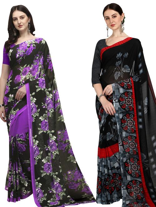 women pack of 2 casual wear combo sarees with blouse - 21435381 - Very Small Image - 1