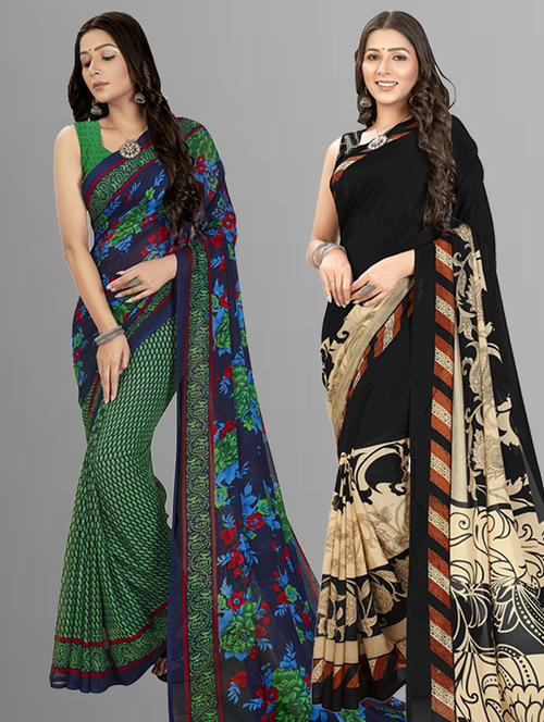 women pack of 2 casual wear sarees with blouse - 21435385 - Very Small Image - 1