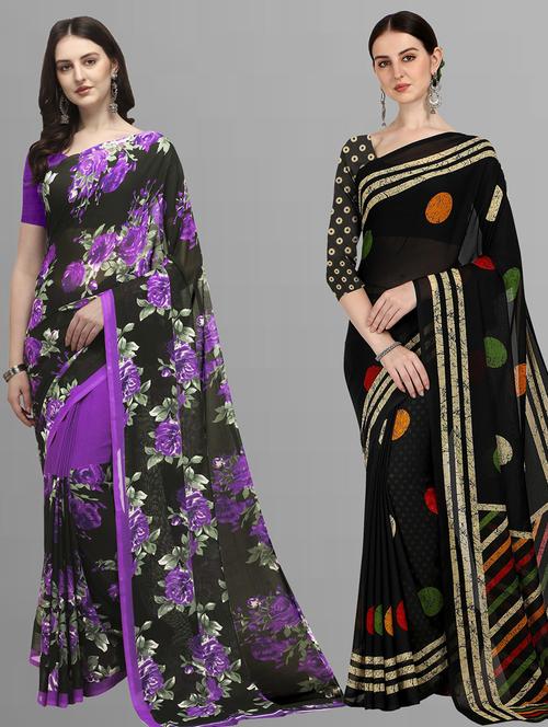 women pack of 2 casual wear combo sarees with blouse - 21435387 - Very Small Image - 1