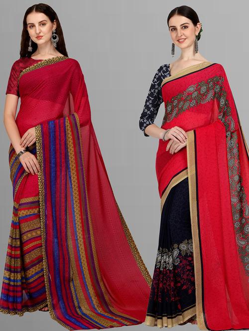 women pack of 2 casual wear sarees with blouse - 21435389 - Very Small Image - 1