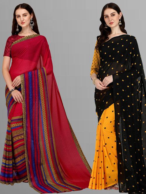 women pack of 2 casual wear combo sarees with blouse - 21435391 - Very Small Image - 1