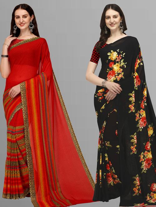 women pack of 2 casual wear combo sarees with blouse - 21435392 - Very Small Image - 1