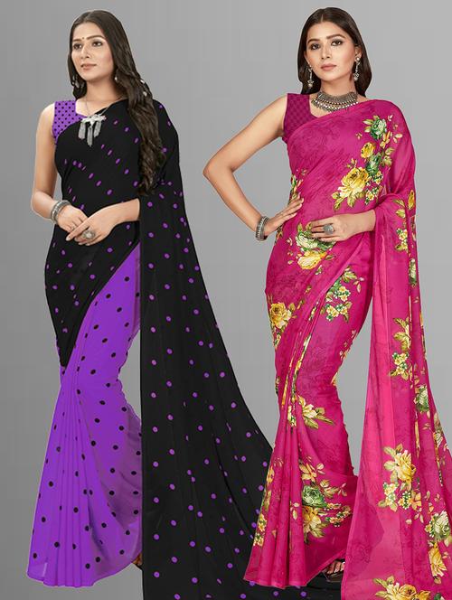 women pack of 2 casual wear combo sarees with blouse - 21435393 - Very Small Image - 1