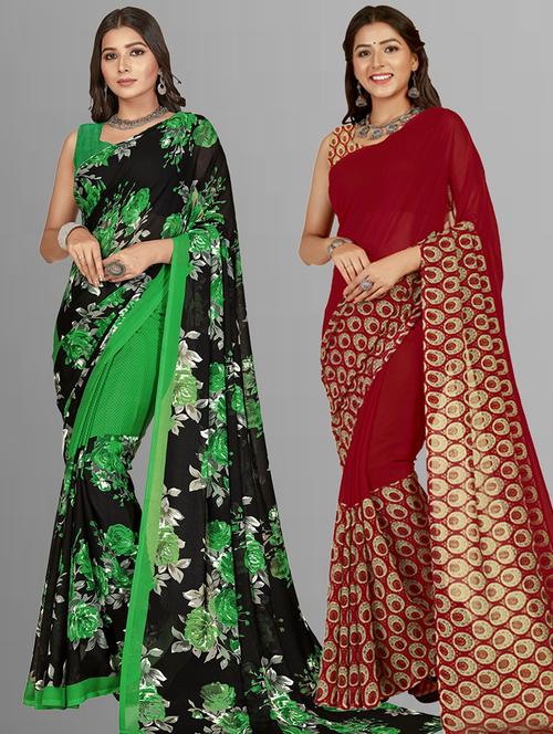 women pack of 2 casual wear combo sarees with blouse - 21435396 - Very Small Image - 1
