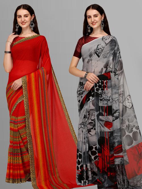 women pack of 2 casual wear combo sarees with blouse - 21435398 - Very Small Image - 1