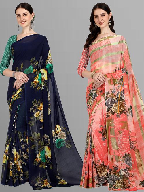 women pack of 2 casual wear combo sarees with blouse - 21435401 - Very Small Image - 1