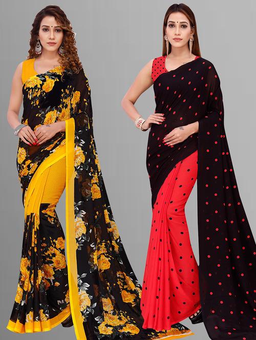 women pack of 2 casual wear sarees with blouse - 21435402 - Very Small Image - 1