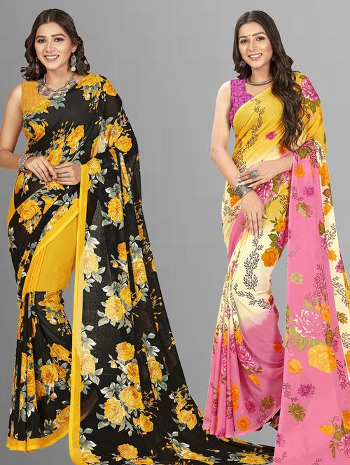 women pack of 2 casual wear sarees with blouse - 21435403 - Very Small Image - 1