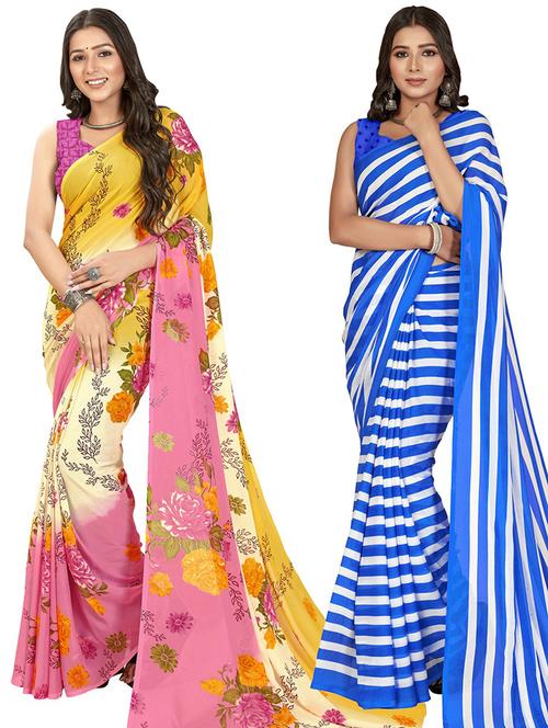 women pack of 2 casual wear combo sarees with blouse - 21435410 - Very Small Image - 1