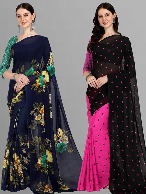 women pack of 2 casual wear combo sarees with blouse - 21435411 - Very Small Image - 1