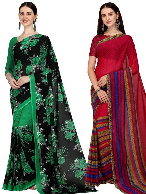 women pack of 2 casual wear sarees with blouse - 21435413 - Very Small Image - 1