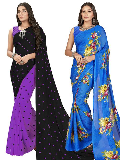 women pack of 2 casual wear combo sarees with blouse - 21435415 - Very Small Image - 1