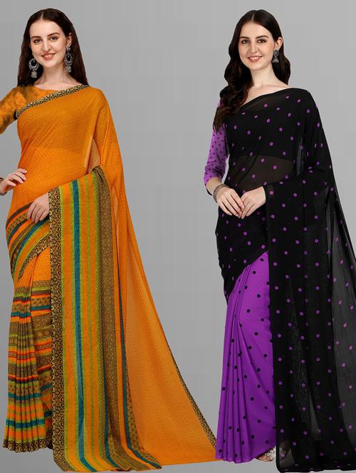 women pack of 2 casual wear combo sarees with blouse - 21435416 - Very Small Image - 1