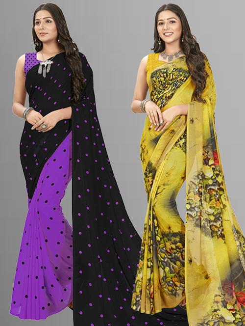 women pack of 2 casual wear combo sarees with blouse - 21435417 - Very Small Image - 1