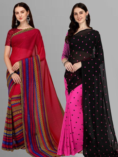 women pack of 2 casual wear combo sarees with blouse - 21435427 - Very Small Image - 1