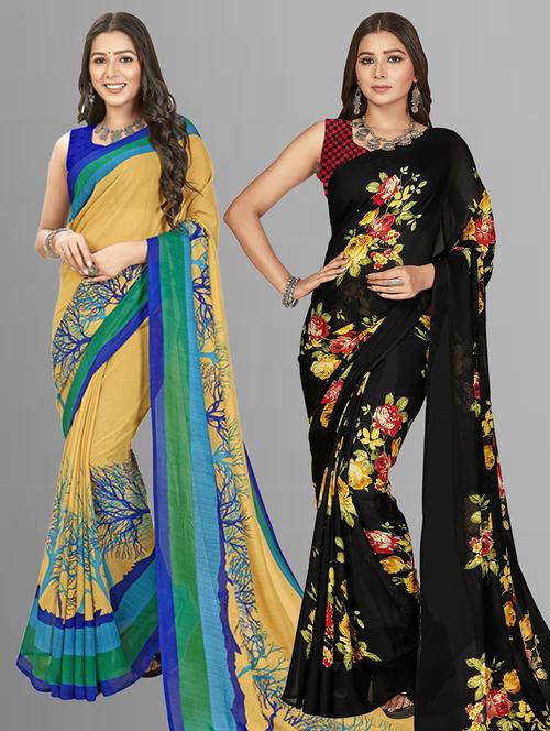 women pack of 2 casual wear combo sarees with blouse - 21435433 - Very Small Image - 1