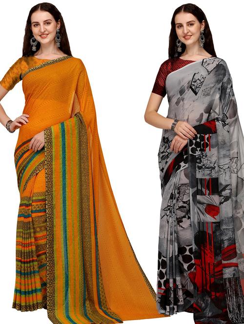 women pack of 2 casual wear combo sarees with blouse - 21435434 - Very Small Image - 1