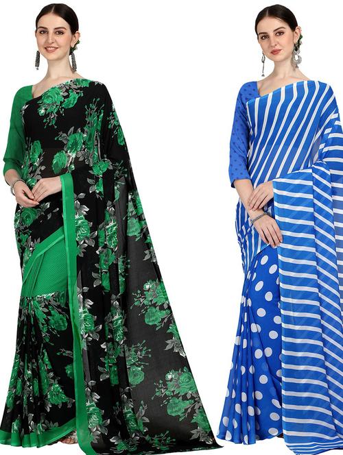 women pack of 2 casual wear sarees with blouse - 21435435 - Very Small Image - 1