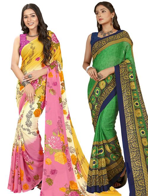 women pack of 2 casual wear combo sarees with blouse - 21435437 - Very Small Image - 1