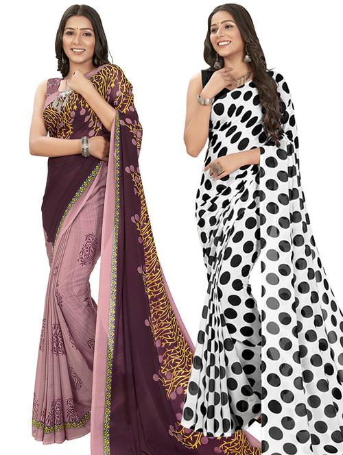 women pack of 2 casual wear sarees with blouse - 21435440 - Very Small Image - 1