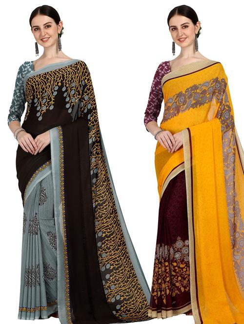 women pack of 2 casual wear sarees with blouse - 21435441 - Very Small Image - 1