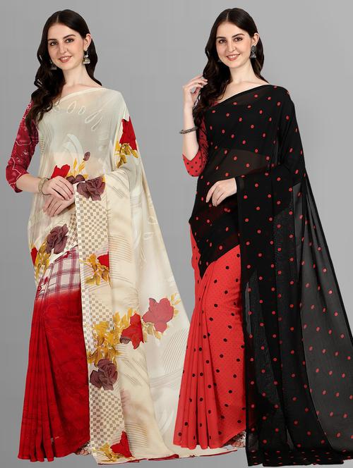 women pack of 2 casual wear combo sarees with blouse - 21435442 - Very Small Image - 1