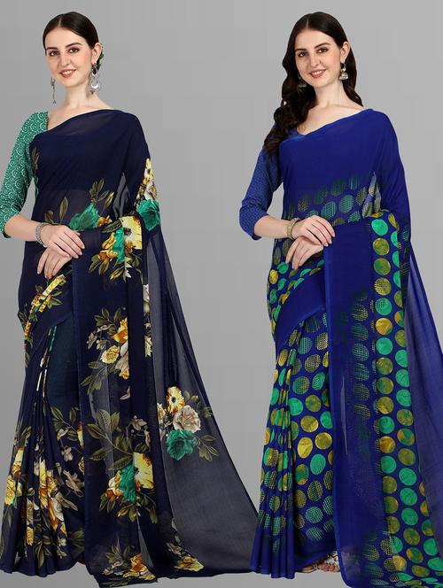 women pack of 2 casual wear sarees with blouse - 21435446 - Very Small Image - 1