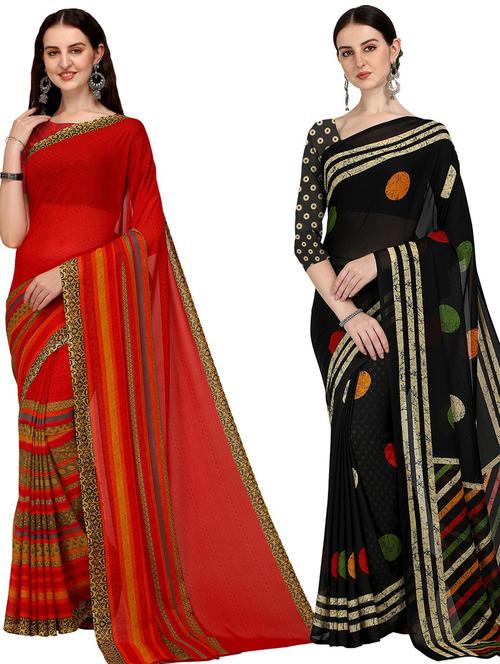 women pack of 2 casual wear combo sarees with blouse - 21435450 - Very Small Image - 1