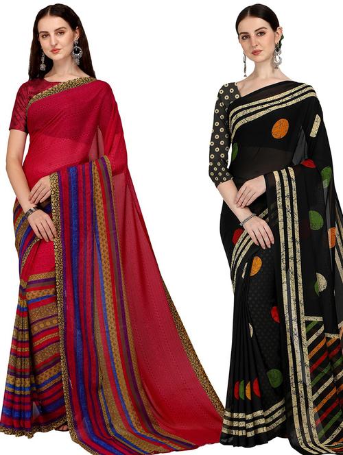 women pack of 2 casual wear sarees with blouse - 21435451 - Very Small Image - 1
