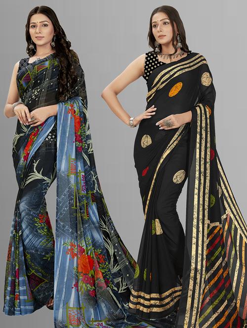 women pack of 2 casual wear sarees with blouse - 21435452 - Very Small Image - 1