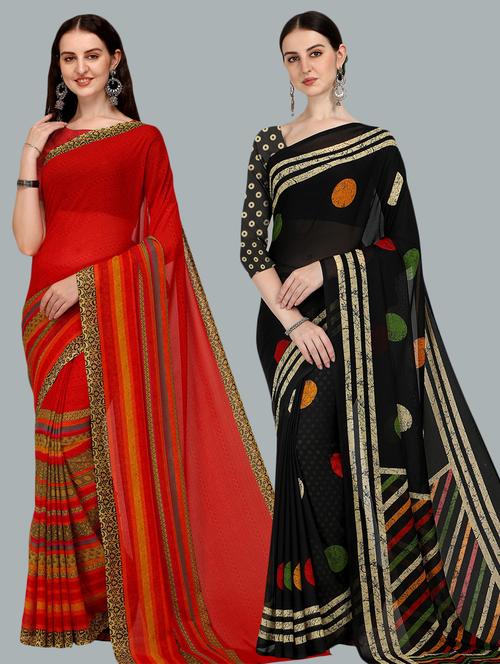 women pack of 2 casual wear combo sarees with blouse - 21435454 - Very Small Image - 1
