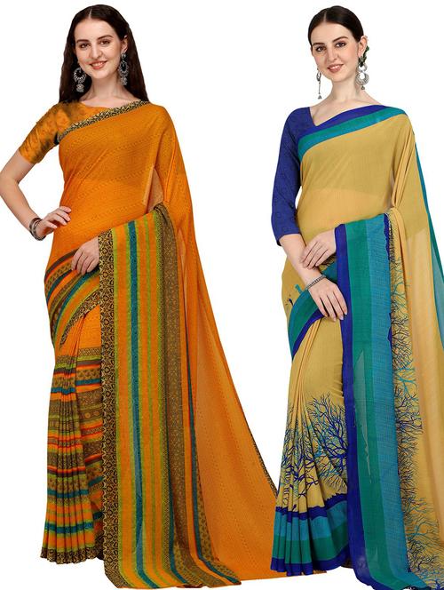 women pack of 2 casual wear combo sarees with blouse - 21435462 - Very Small Image - 1