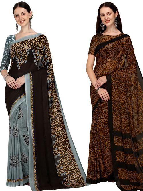 women pack of 2 casual wear combo sarees with blouse - 21435463 - Very Small Image - 1