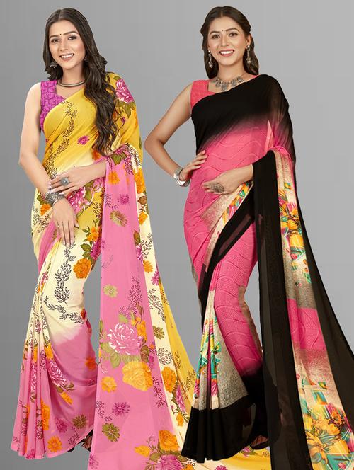 women pack of 2 casual wear sarees with blouse - 21435468 - Very Small Image - 1