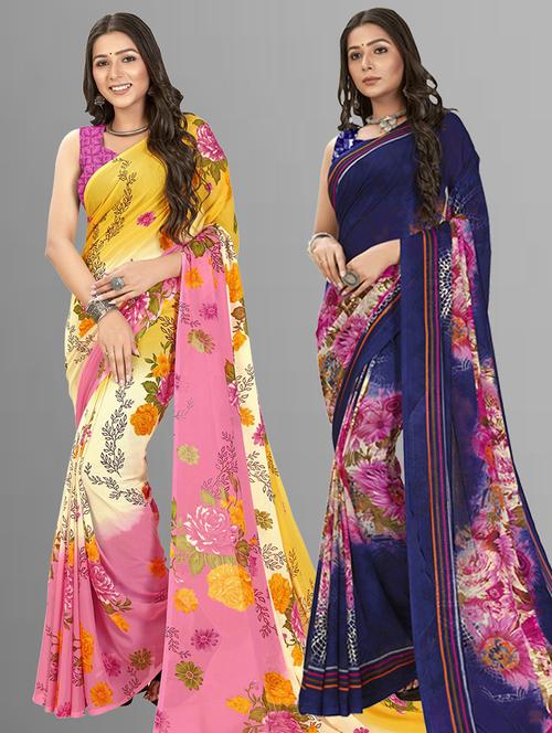 women pack of 2 casual wear sarees with blouse - 21435472 - Very Small Image - 1