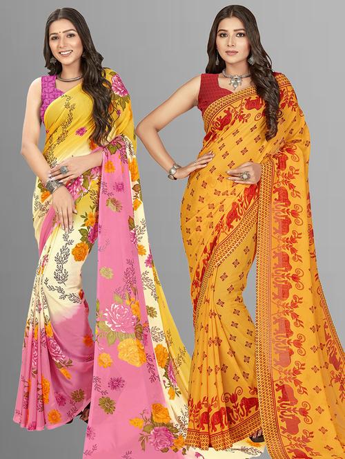 women pack of 2 casual wear combo sarees with blouse - 21435473 - Very Small Image - 1