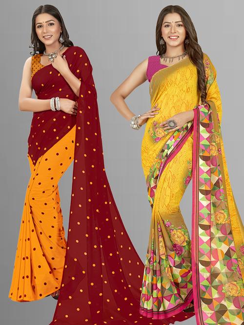women pack of 2 casual wear sarees with blouse - 21435475 - Very Small Image - 1