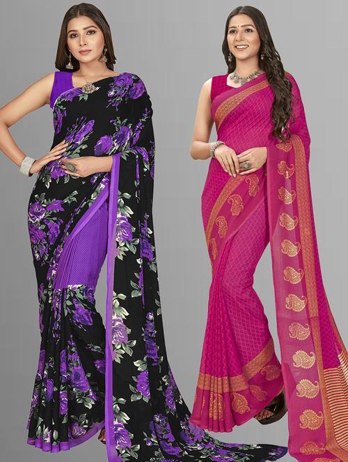 women pack of 2 casual wear sarees with blouse - 21435478 - Very Small Image - 1