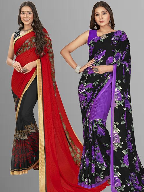 women pack of 2 casual wear sarees with blouse - 21435479 - Very Small Image - 1