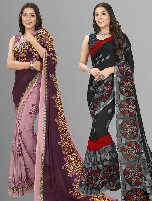 women pack of 2 casual wear sarees with blouse - 21435480 - Very Small Image - 1