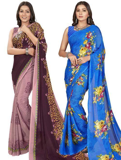 women pack of 2 casual wear sarees with blouse - 21435485 - Very Small Image - 1
