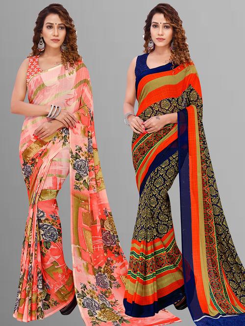 women pack of 2 casual wear combo sarees with blouse - 21435486 - Very Small Image - 1