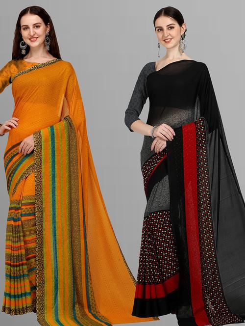 women pack of 2 casual wear combo sarees with blouse - 21435494 - Very Small Image - 1