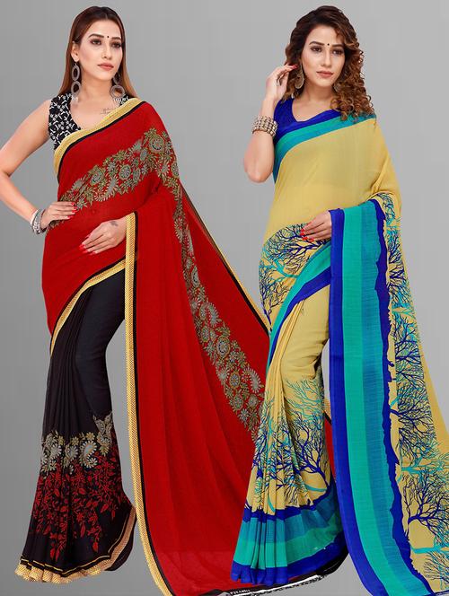 women pack of 2 casual wear sarees with blouse - 21435498 - Very Small Image - 1