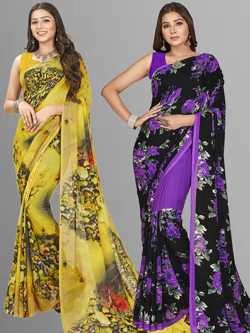 women pack of 2 casual wear sarees with blouse - 21435499 - Very Small Image - 1
