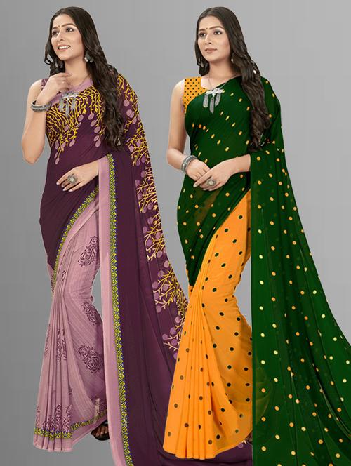 women pack of 2 casual wear combo sarees with blouse - 21435506 - Very Small Image - 1